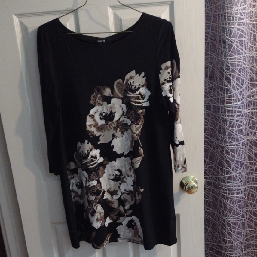 Style & Co. Black Floral Long Sleeve Dress